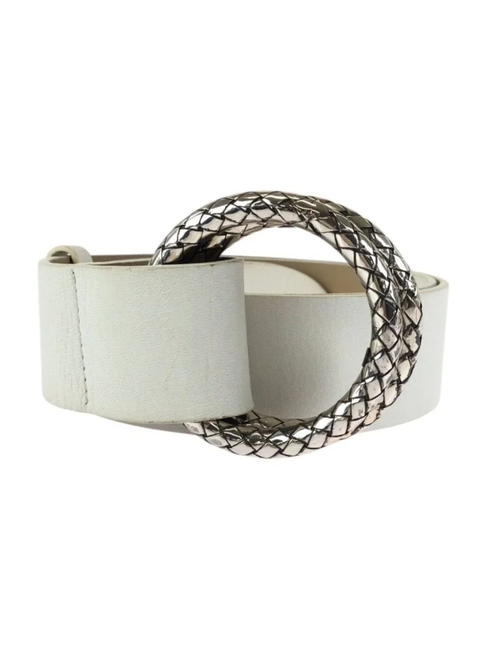 Bottega Veneta White Silver Leather 925 Sterling Belt